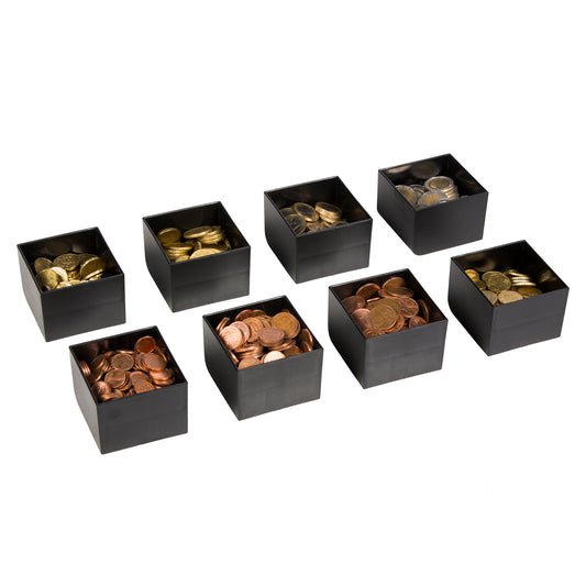weighable coin cups for ANKER cash drawer UCDM filled with euro coins 