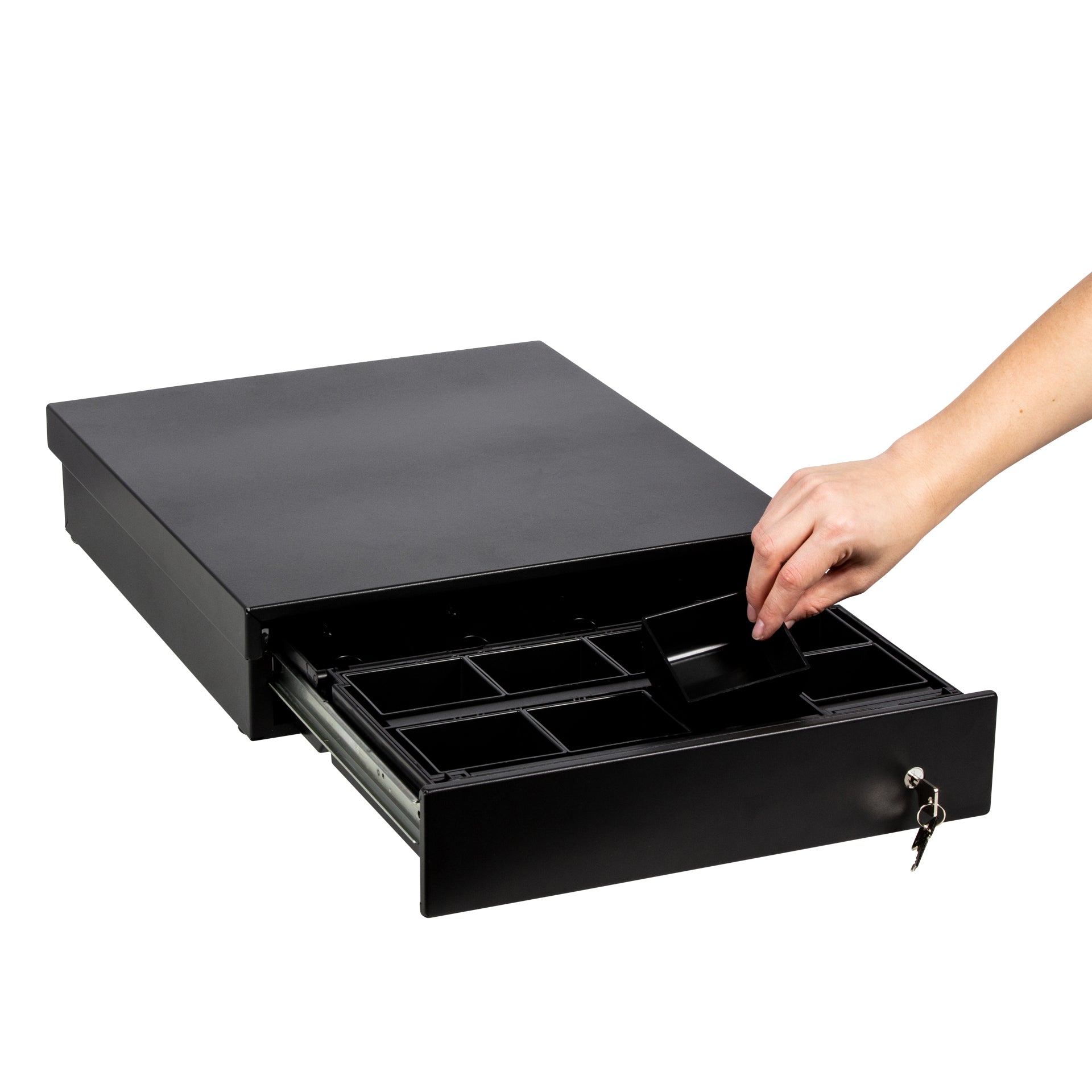 Removal of a weighable coin cup from the coin insert of the ANKER cash drawer UCDM